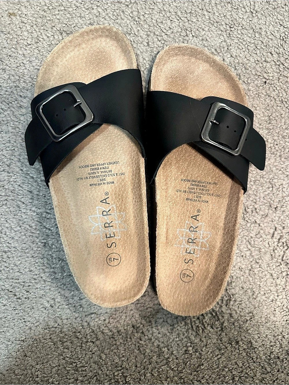 SERRA Genuine Leather Footbed Sandals Black & Brown US 7